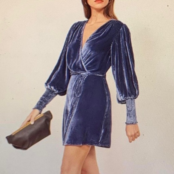 Reformation Blue Velvet Boheme Mini Wrap Dress XS - Picture 2 of 12